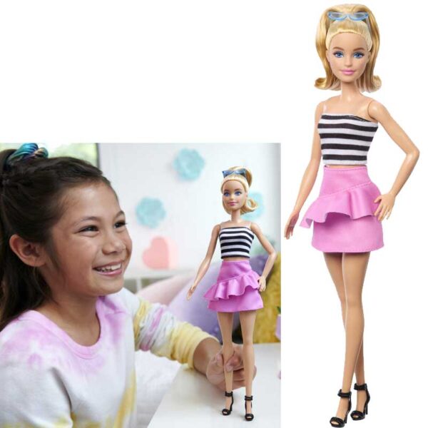 Barbie Fashionistas Blonde With Striped Top, Pink Skirt & Sunglasses, 65th Anniversary Nr 213 HRH11