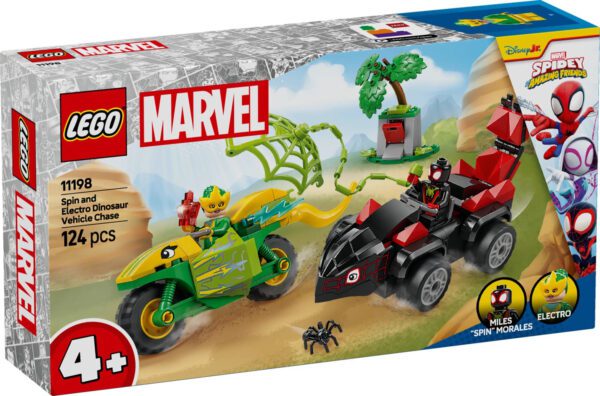 LEGO Marvel Spins och Electros jakt med dinosauriefordon 11198